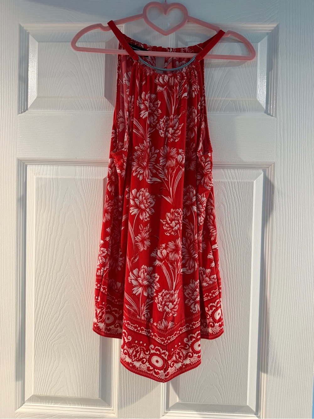 Red Floral Halter Summer Dress - Lightweight Women's Tunic